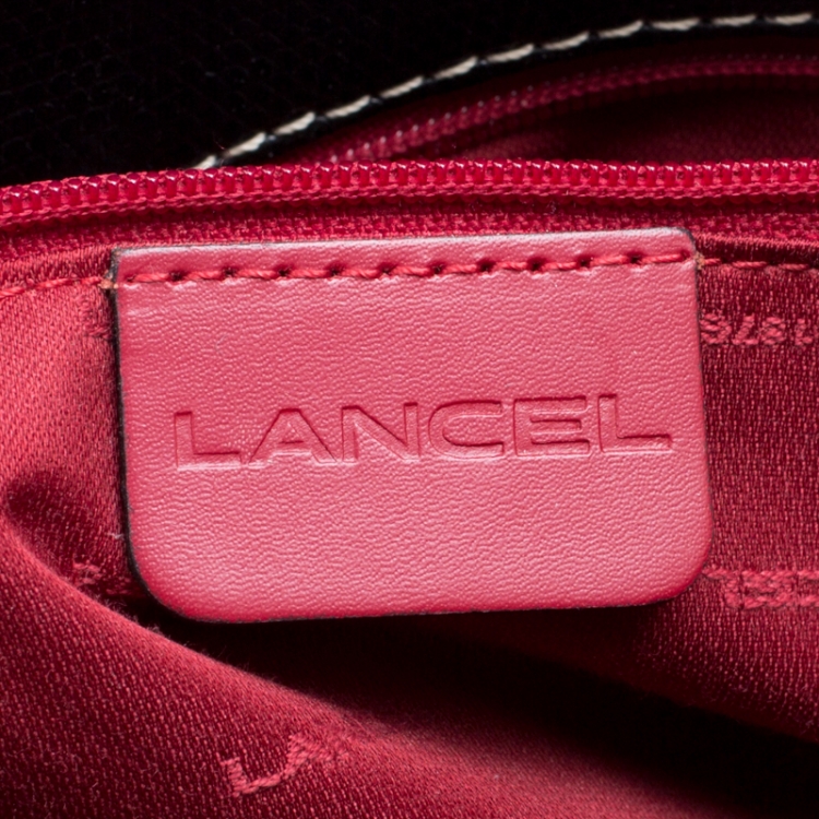 Pre Owned Lancel Lizard Embossed Black Leather Tote