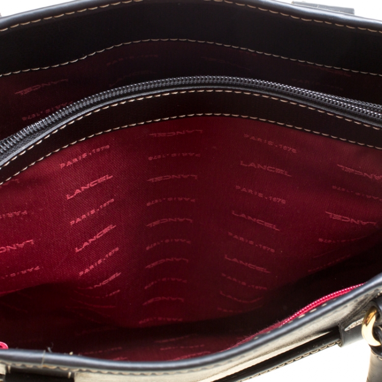 Pre Owned Lancel Lizard Embossed Black Leather Tote