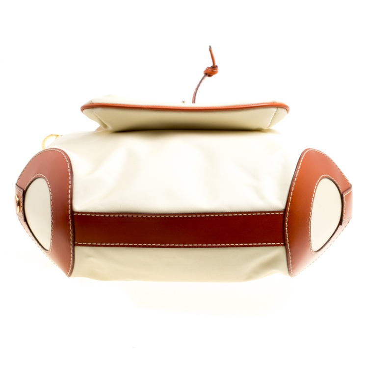 Pre Owned Lancel Beige/Brown Nylon And Leather Top Handle Bag