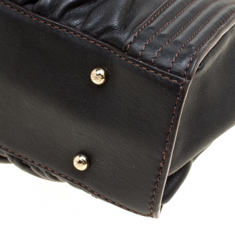 Pre Owned Lancel Black Leather Pleated Satchel