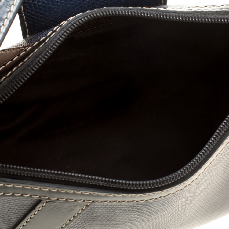 Pre Owned Lancel Dark Blue Lizard and Leather Shoulder Bag