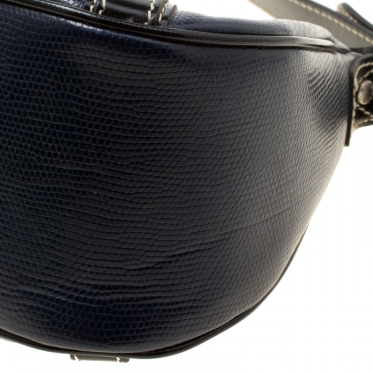 Pre Owned Lancel Dark Blue Lizard and Leather Shoulder Bag
