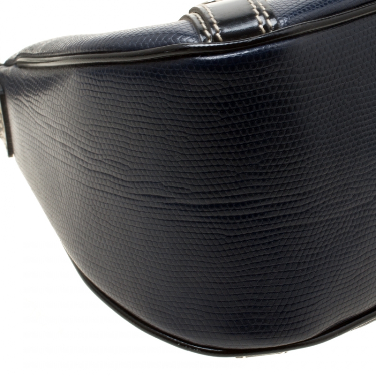 Pre Owned Lancel Dark Blue Lizard and Leather Shoulder Bag