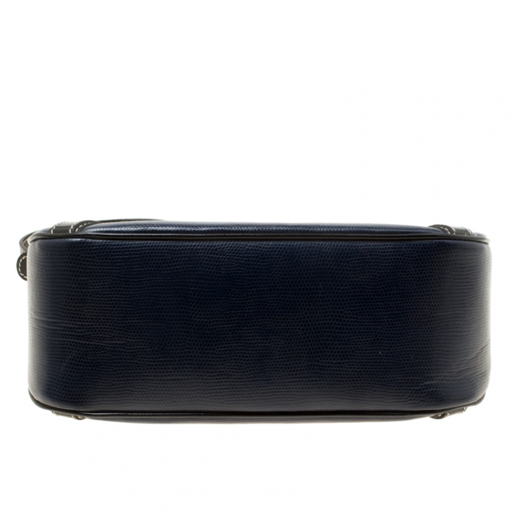 Pre Owned Lancel Dark Blue Lizard and Leather Shoulder Bag