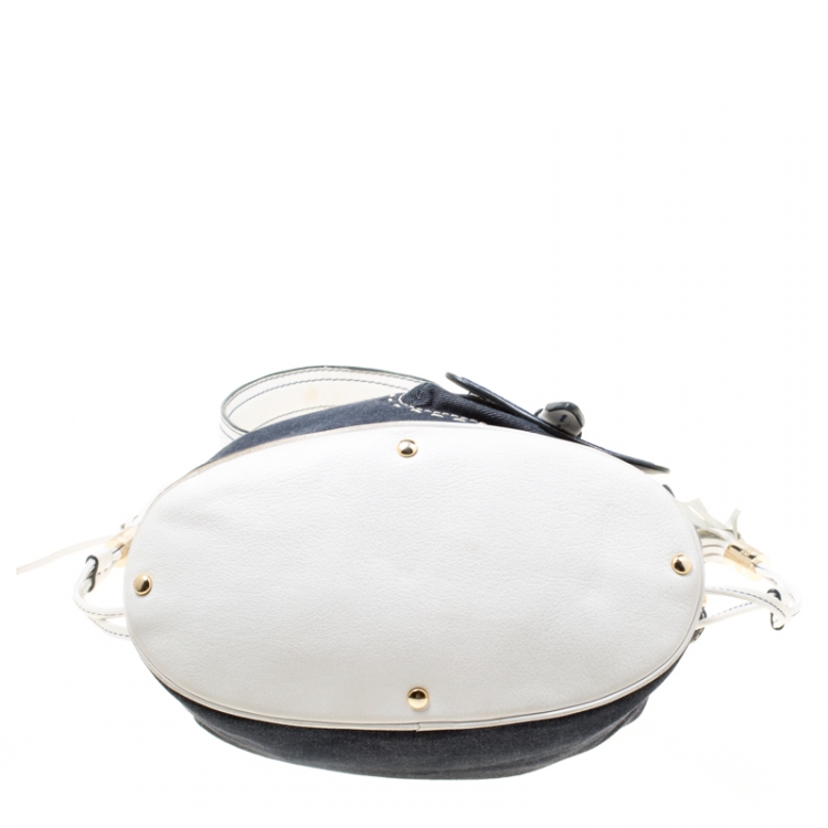 Pre Owned Lancel Blue/White Denim and Leather Premiere Flirt Bucket Shoulder Bag