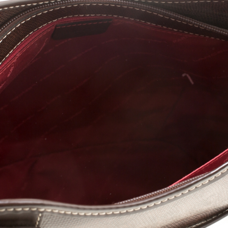 Pre Owned Lancel Brown Lizard Embossed Leather Tote