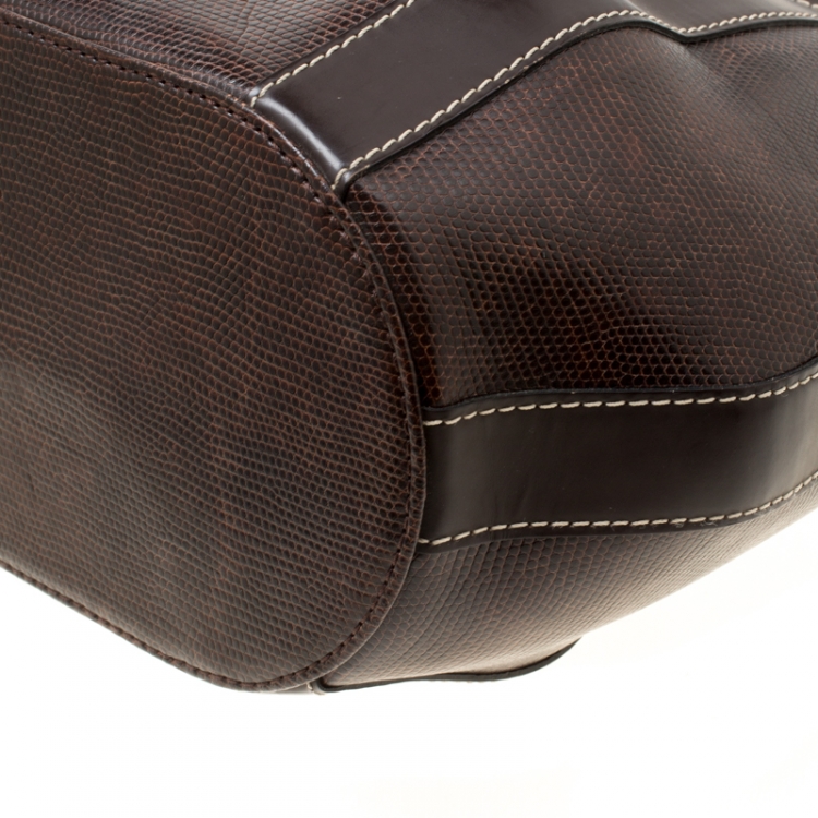Pre Owned Lancel Brown Lizard Embossed Leather Tote