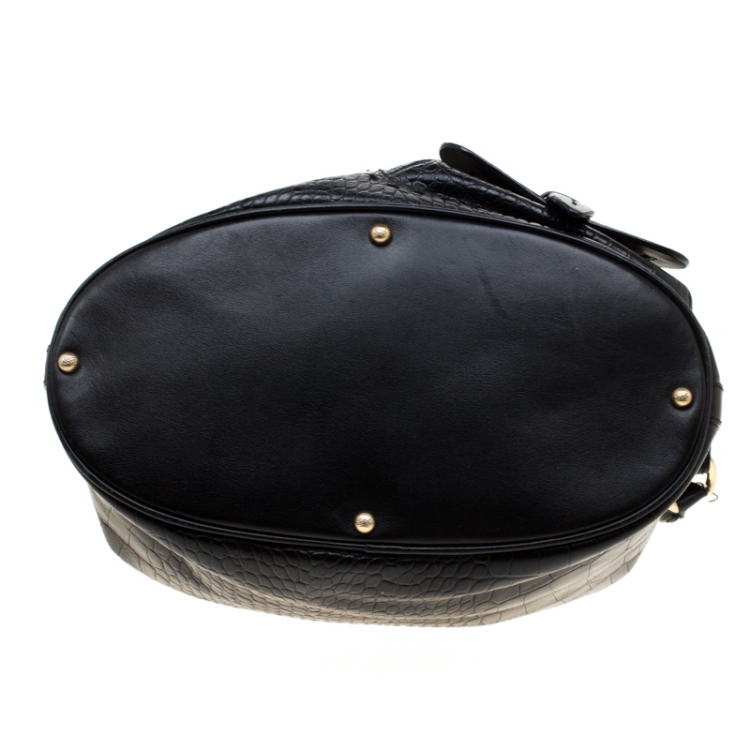 Pre Owned Lancel Black Croc Embossed Leather Premier Flirt Bucket Bag