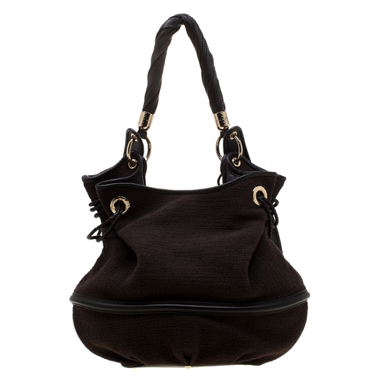 Pre Owned Lancel Brown Fabric and Leather Le Brigitte Bardot Hobo