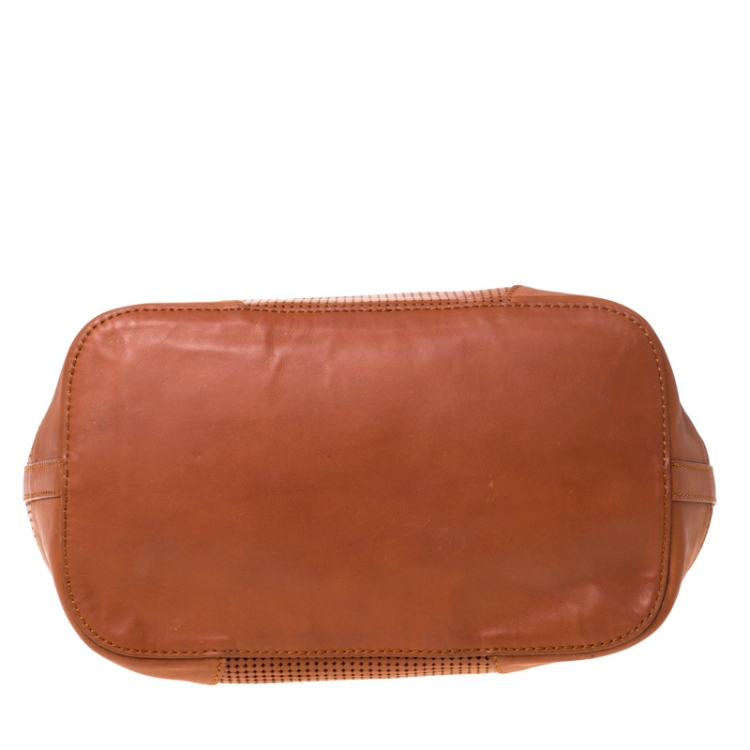 Pre Owned Lancel Brown Leather Perforated Shopper Tote