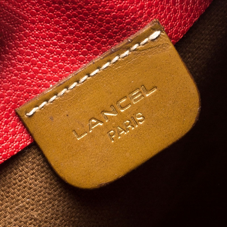 Pre Owned Lancel Red/Tan Leather Drawstring Bucket Bag