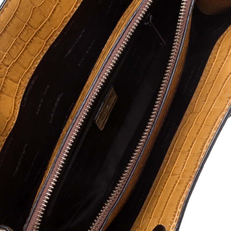 Pre Owned Lancel Light Brown Crocodile Embossed Leather Satchel 