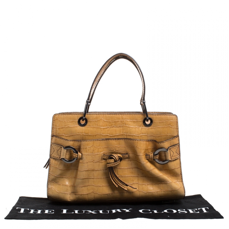 Pre Owned Lancel Light Brown Crocodile Embossed Leather Satchel 