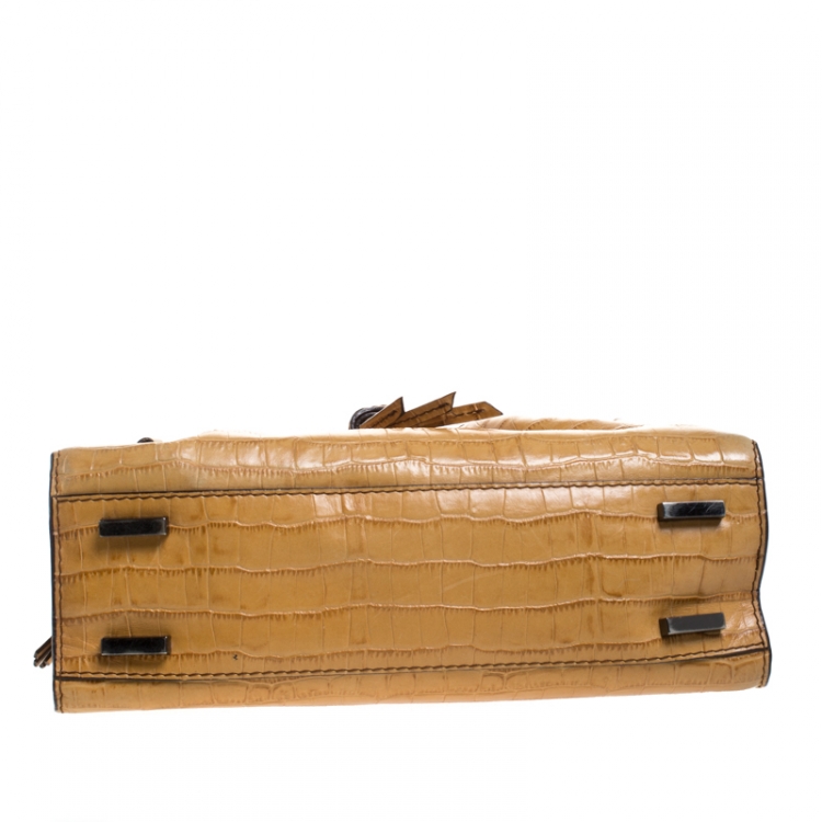 Pre Owned Lancel Light Brown Crocodile Embossed Leather Satchel 