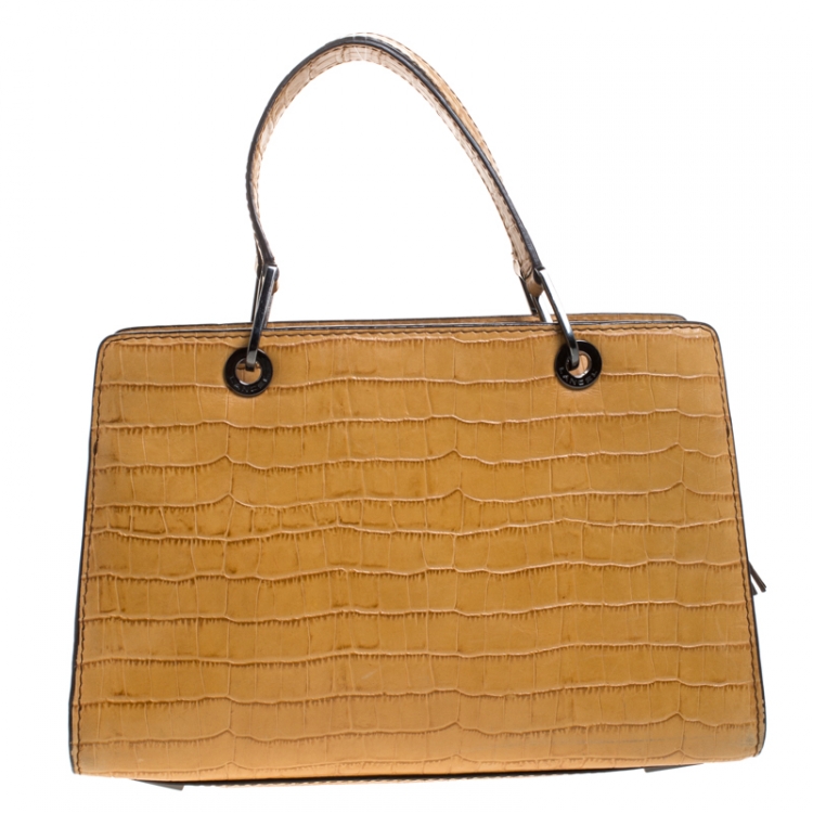 Pre Owned Lancel Light Brown Crocodile Embossed Leather Satchel 