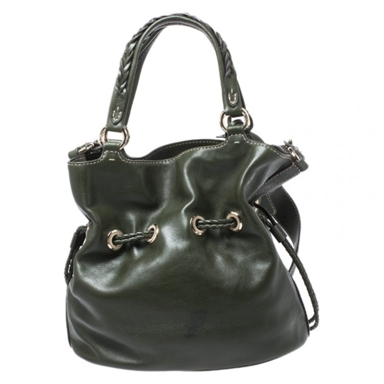Pre Owned Lancel Dark Green Leather Premier Flirt Bucket Bag