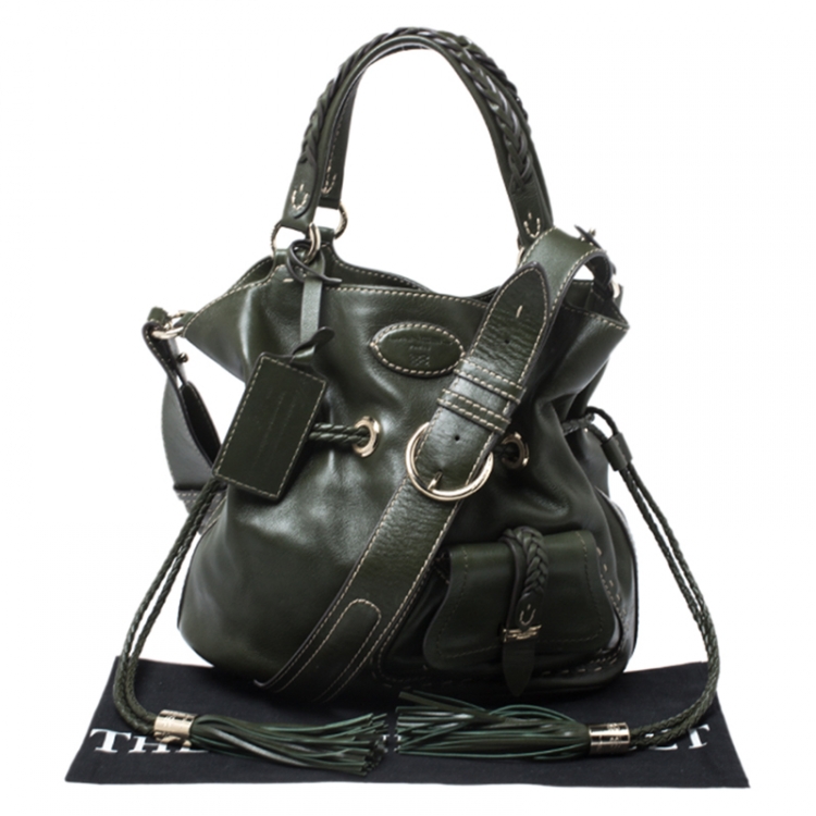 Pre Owned Lancel Dark Green Leather Premier Flirt Bucket Bag