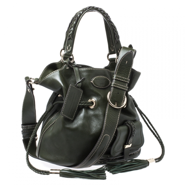 Pre Owned Lancel Dark Green Leather Premier Flirt Bucket Bag