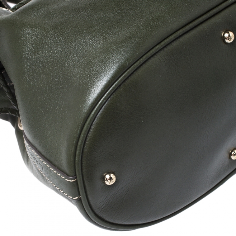 Pre Owned Lancel Dark Green Leather Premier Flirt Bucket Bag