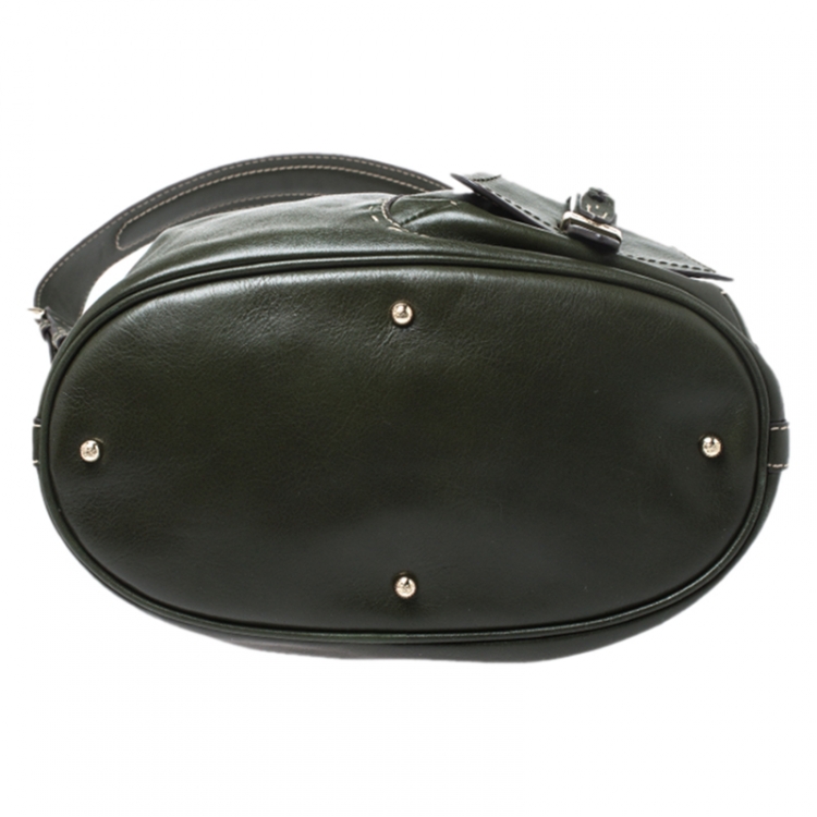 Pre Owned Lancel Dark Green Leather Premier Flirt Bucket Bag