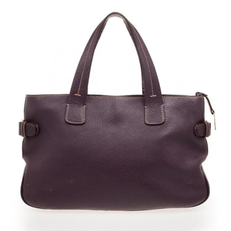 Pre Owned Lancel Purple Leather Top Handle Bag