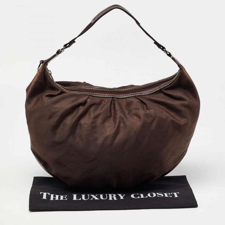 Pre Owned Lancel Brown Nylon and Leather Hobo