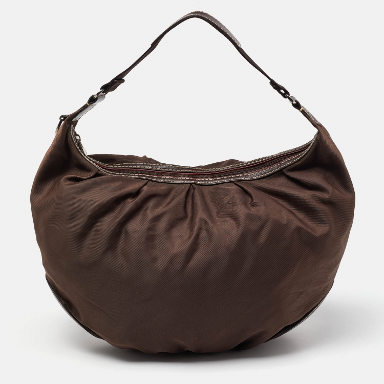 Pre Owned Lancel Brown Nylon and Leather Hobo