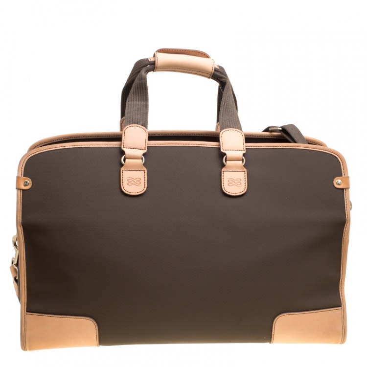 Pre Owned Lancel Brown Nylon Weekender Travel Bag