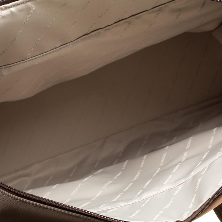 Pre Owned Lancel Brown Nylon Weekender Travel Bag
