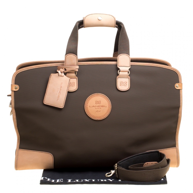 Pre Owned Lancel Brown Nylon Weekender Travel Bag