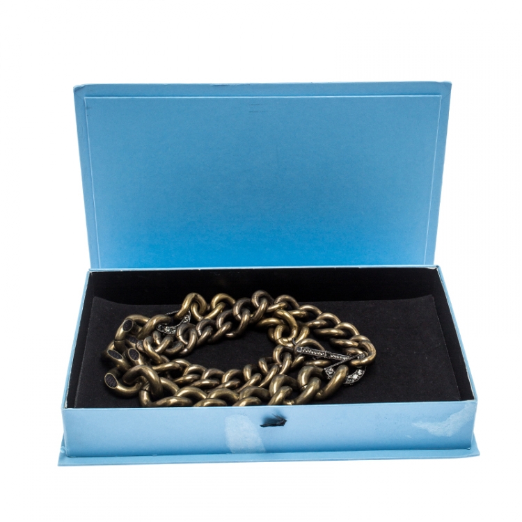 مملوكة مسبقًا Lanvin Gourmette Crystal Two Tone Chain Link Toggle Necklace