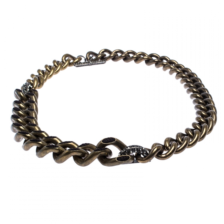 مملوكة مسبقًا Lanvin Gourmette Crystal Two Tone Chain Link Toggle Necklace