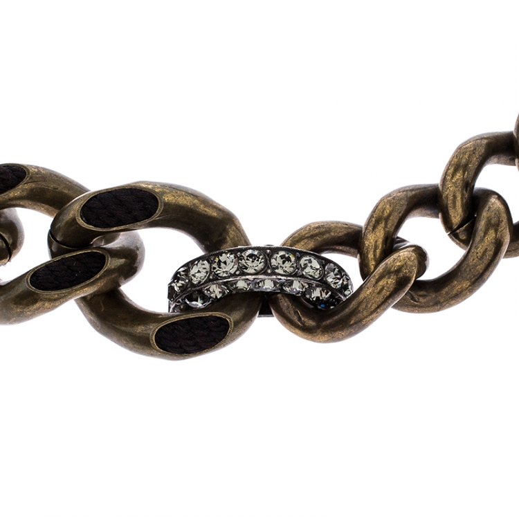 مملوكة مسبقًا Lanvin Gourmette Crystal Two Tone Chain Link Toggle Necklace