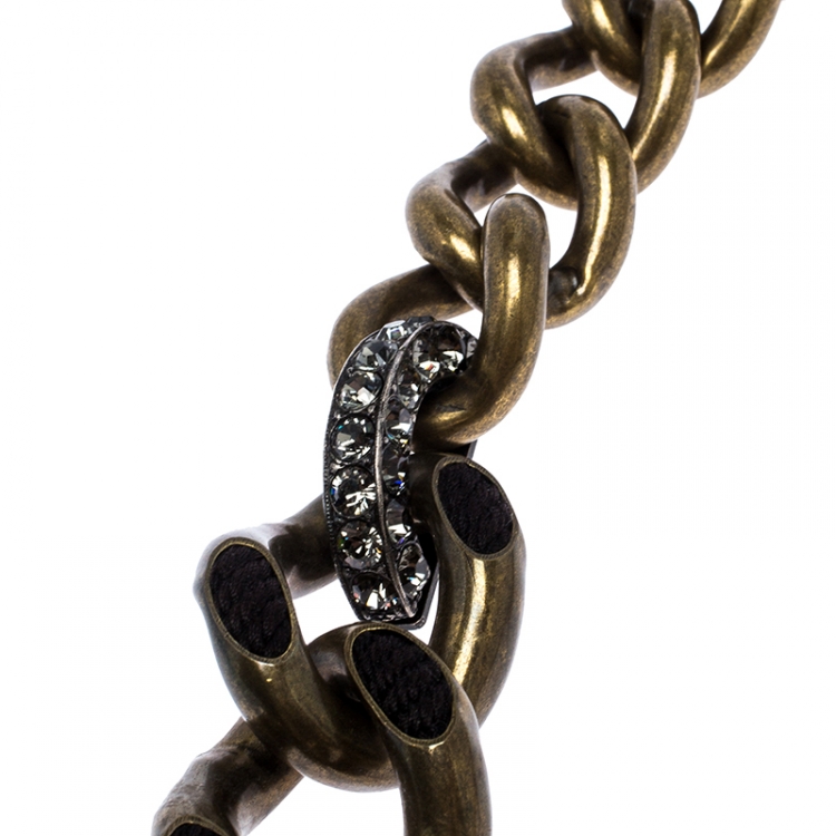 مملوكة مسبقًا Lanvin Gourmette Crystal Two Tone Chain Link Toggle Necklace