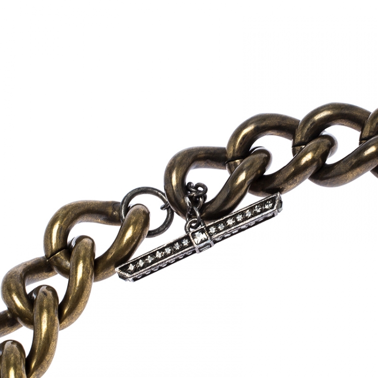 مملوكة مسبقًا Lanvin Gourmette Crystal Two Tone Chain Link Toggle Necklace