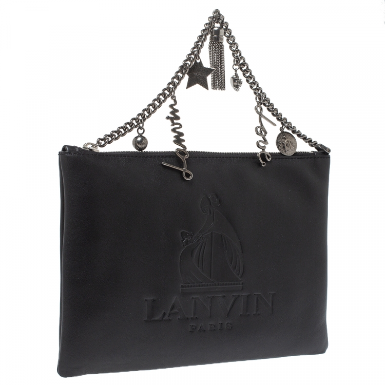 Pre Owned Lanvin Black Leather Chain Clutch