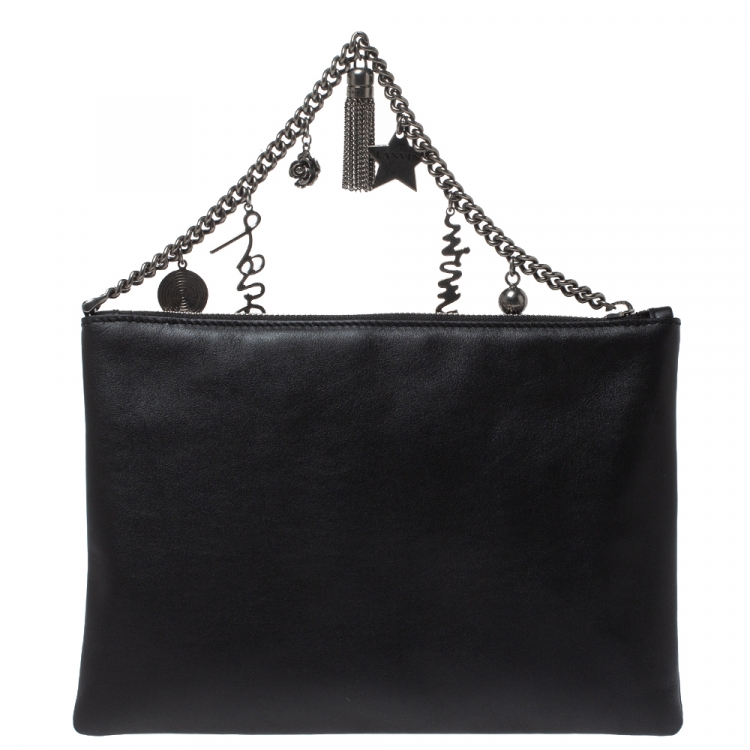 Pre Owned Lanvin Black Leather Chain Clutch
