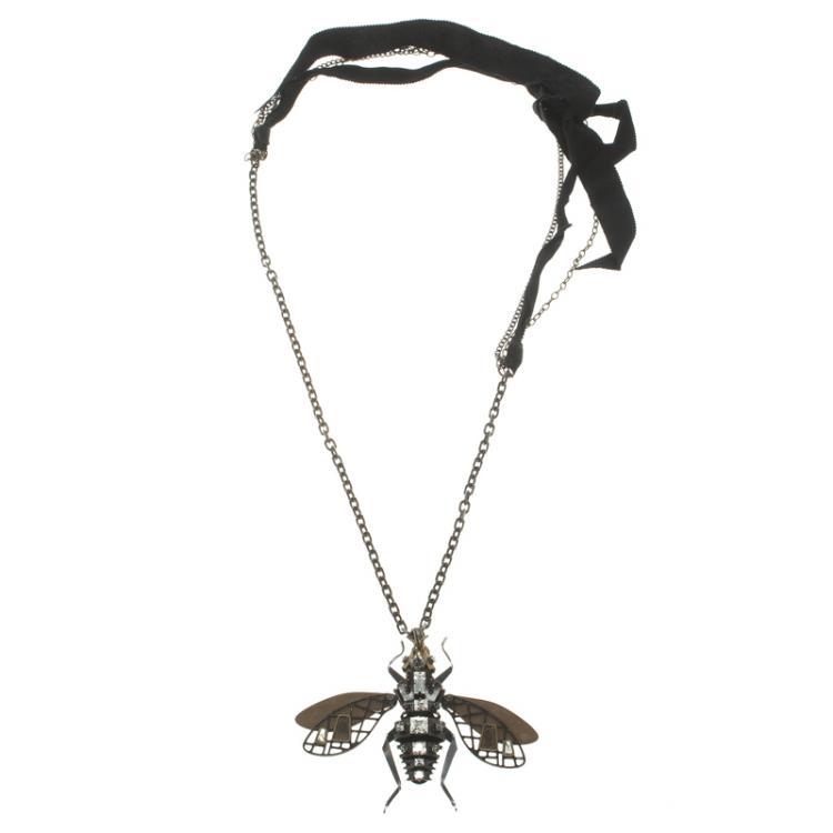 Pre Owned Lanvin Crystal Two Tone Bee Long Necklace