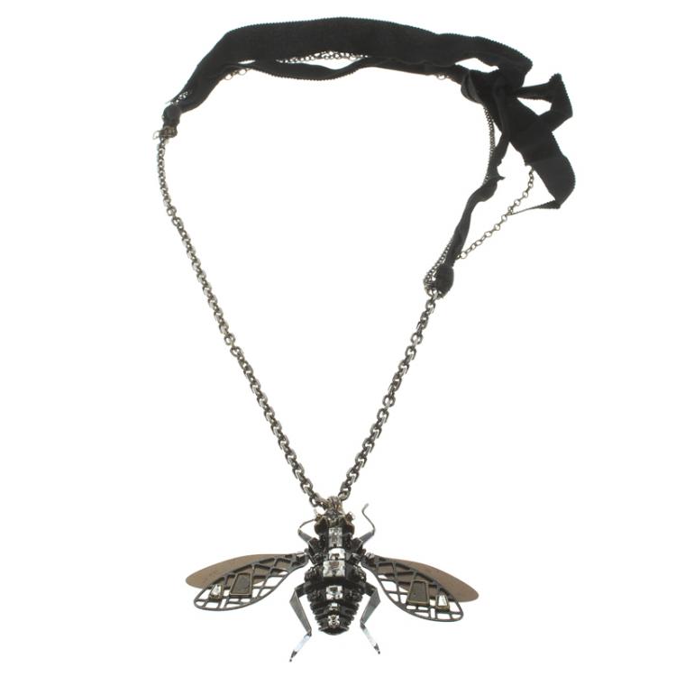 Pre Owned Lanvin Crystal Two Tone Bee Long Necklace