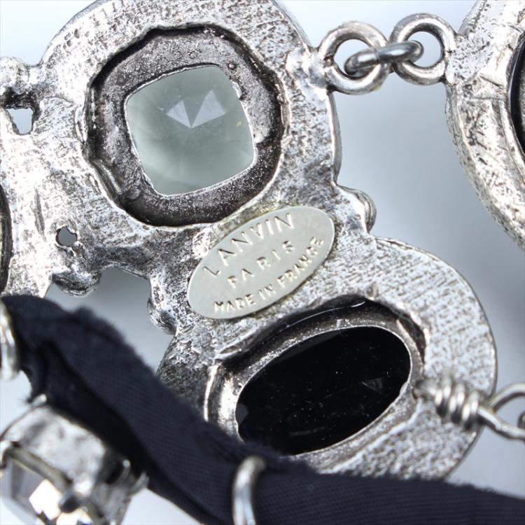 Pre Owned Lanvin Blue and Black Crystal Embellished Silver-tone Necklace