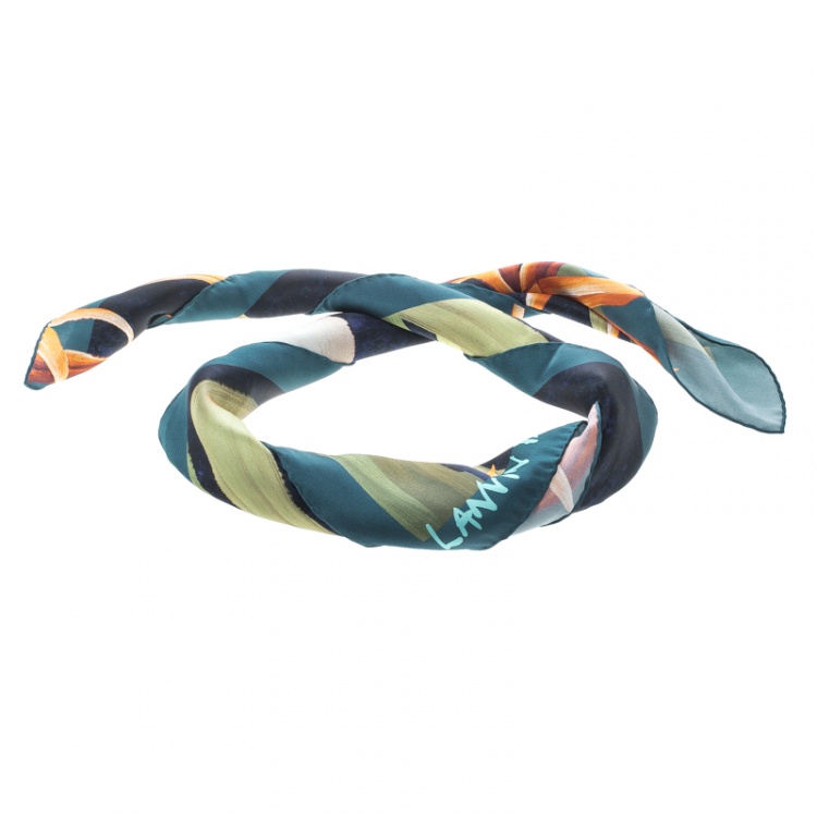 Pre Owned Lanvin Multicolor Floral Printed Silk Satin Square Scarf