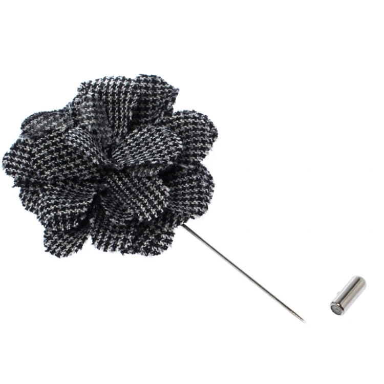 Pre Owned Lanvin Check Flower Wool Woven Silver Tone Stick Pin Brooch