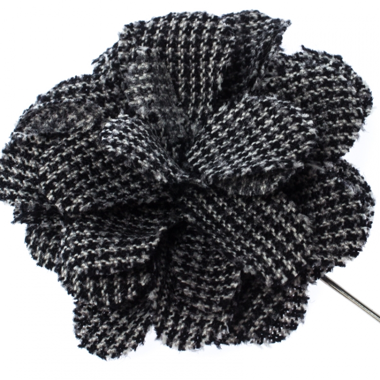 Pre Owned Lanvin Check Flower Wool Woven Silver Tone Stick Pin Brooch