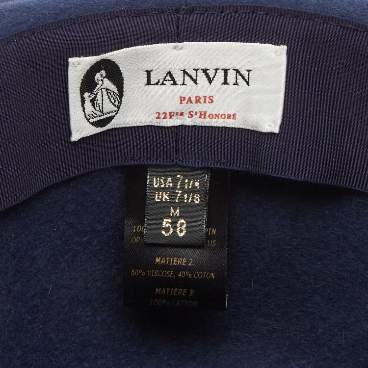 Pre Owned Lanvin Navy Blue Rabbit Felt Fedora Hat M