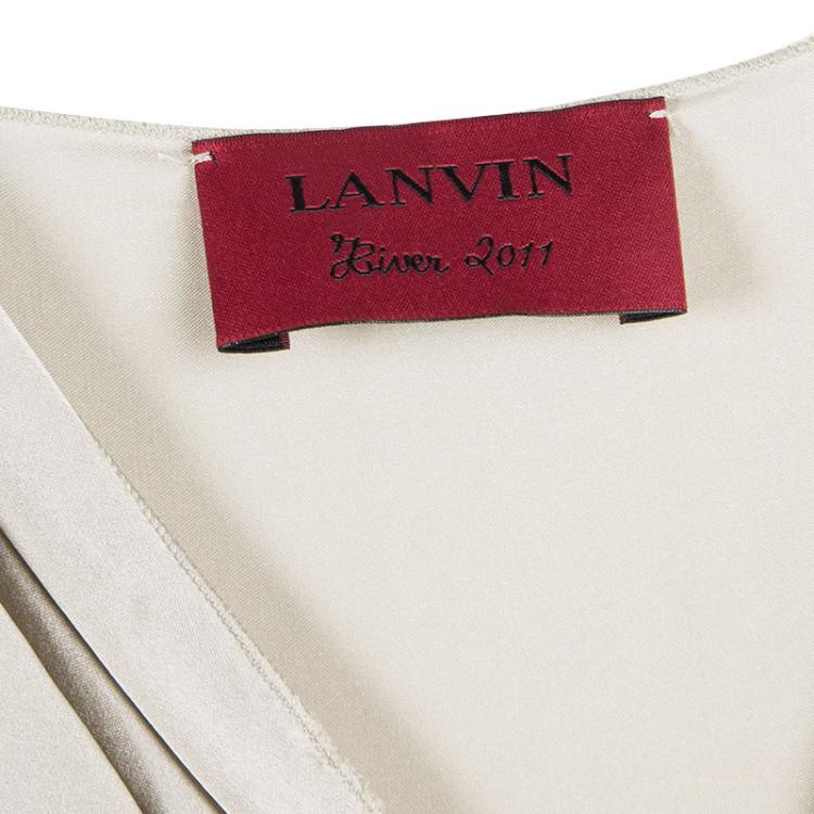 Pre Owned Lanvin Beige Silk Satin Draped Zip Detail Sleeveless Dress L