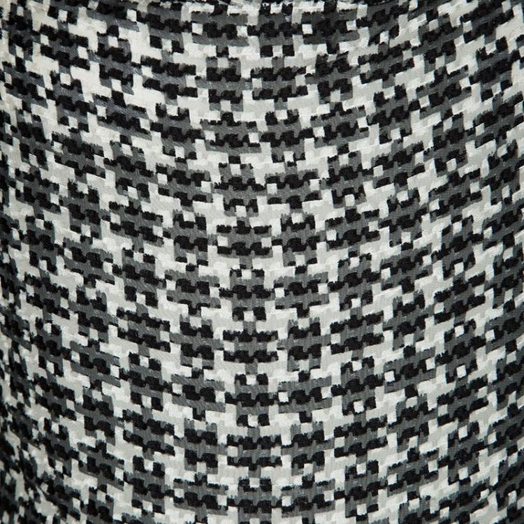 Pre Owned Lanvin Monochrome Textured Houndstooth Pattern Short Sleeve Top S