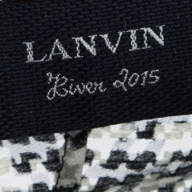 Pre Owned Lanvin Monochrome Textured Houndstooth Pattern Short Sleeve Top S