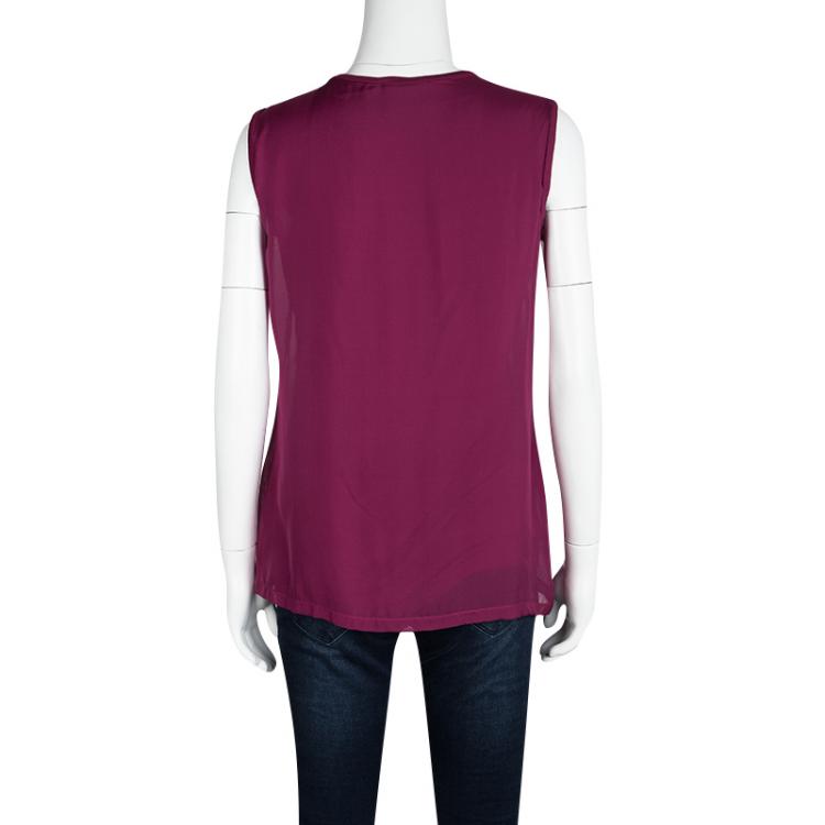 Pre Owned Lanvin Dark Pink Ruffle Detail Silk Sleeveless Top S
