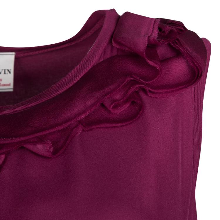 Pre Owned Lanvin Dark Pink Ruffle Detail Silk Sleeveless Top S