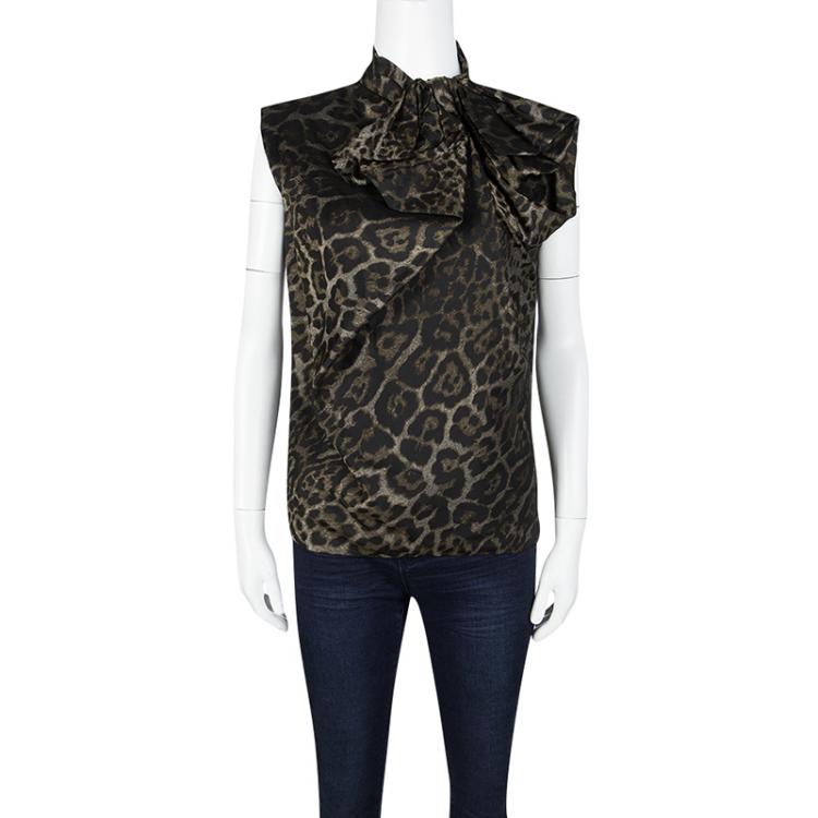 Pre Owned Lanvin Hiver'13 Brown Animal Pattern Jacquard Bow Detail Sleeveless Top S